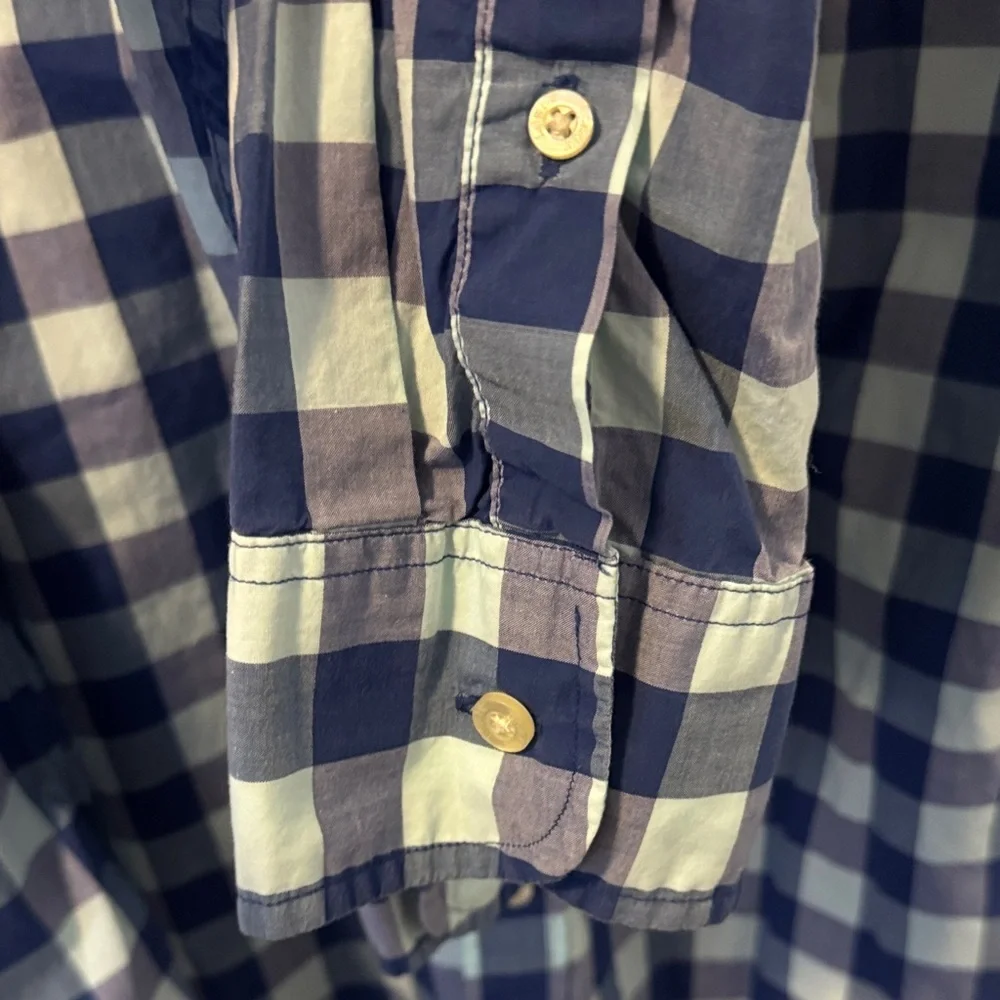J. Crew Tailored Fit Navy and Light Blue Gingham Button-Down Shirt